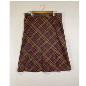Dark‎ Academia Vintage Cadisport Women 16 Burgundy Plaid A-Line Knit Skirt USA